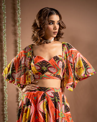 Abstract print cape lehenga set