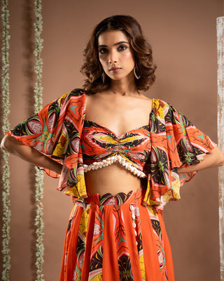 Orange kaudi abstract print indo set