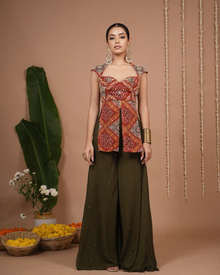Red Bandhani Printed Kurti Palazzo Set