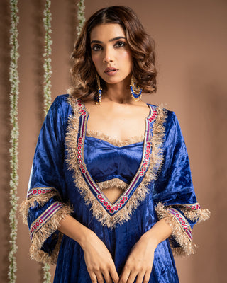 Royal Blue Velvet Anarkali Suit Set