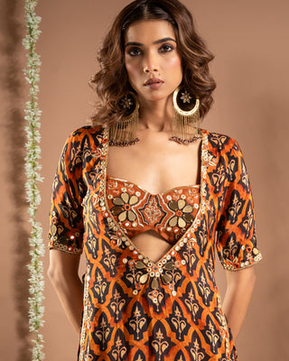 Black rust printed indo kurta set
