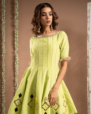 Green short anarkali-tulip salwar set