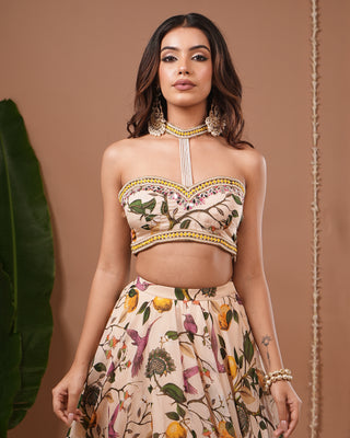 Cream Lemon Printed Indo Lehenga Set
