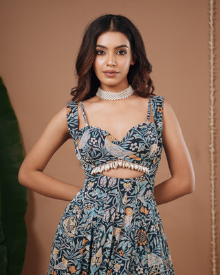 Navy Blue Digital Print Indo Dress