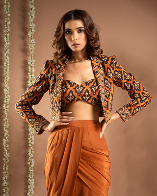 Black rust printed drape and coat set