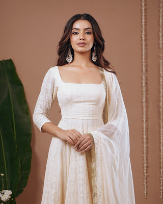 Ivory Chikankari Anarkali Suit Set