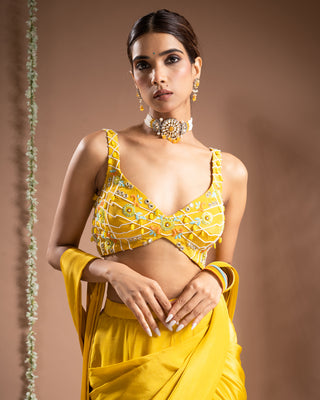 CANARY YELLOW PRE-DRAPE SAREE SET