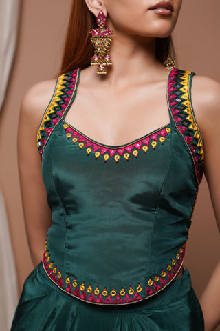 Bottle Green Backless Drape Skirt Set