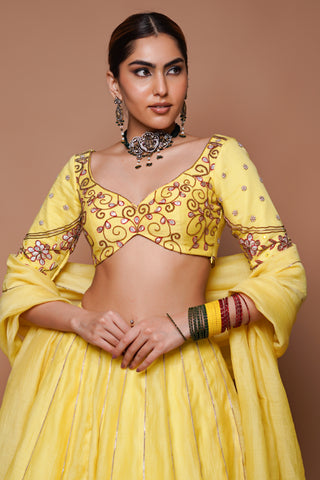 Yellow Chanderi Lehenga Set