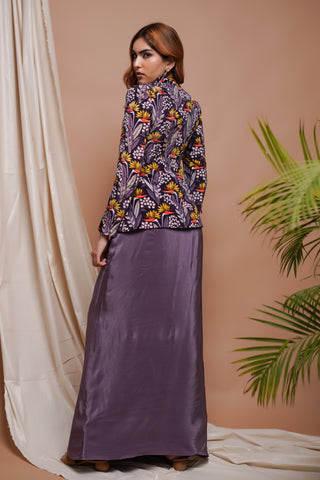 Violet Digital Printed Coat And  Drape Skirt Set