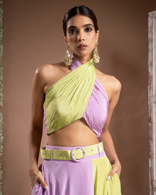 Green lilac indo lehenga with belt