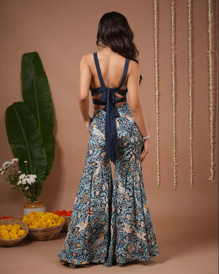 Navy Blue Digital Print Indo Sharara Set