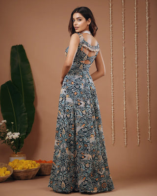 Navy Blue Digital Print Indo Dress