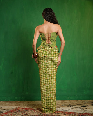 Avocado printed corset drape set