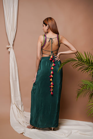 Bottle Green Backless Drape Skirt Set