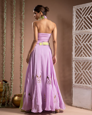 Green lilac indo lehenga with belt