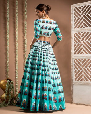 Blue ombre digital print indo lehenga