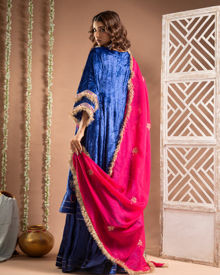 Royal Blue Velvet Anarkali Suit Set