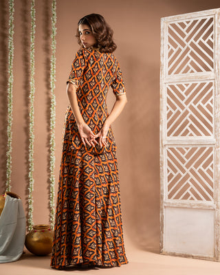 Black rust printed indo kurta set