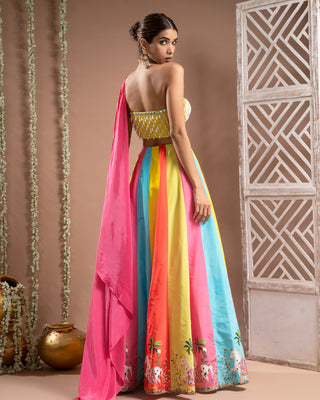 Horse print one shoulder lehenga set