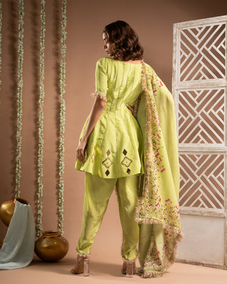 Green short anarkali-tulip salwar set