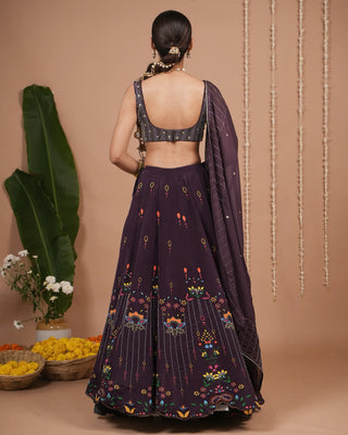 Dark Purple Printed Heavy Lehenga Set