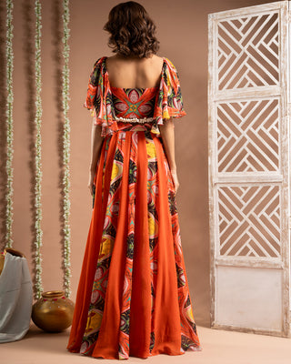 Orange kaudi abstract print indo set