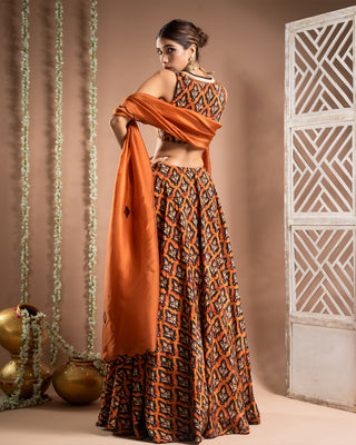 Black rust printed lehenga set