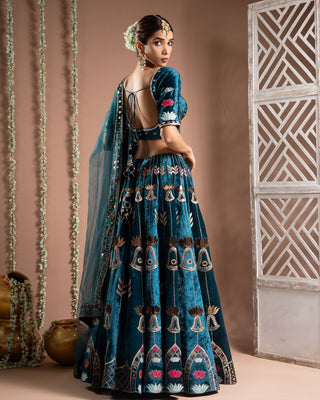Teal Heavy Velvet Lehenga Set