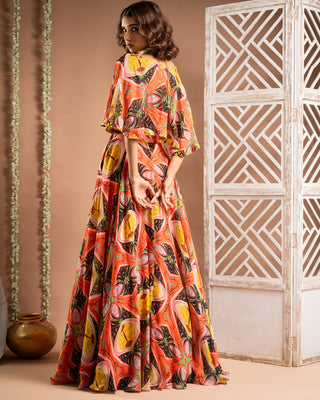 Abstract print cape lehenga set