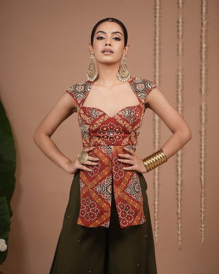 Red Bandhani Printed Kurti Palazzo Set