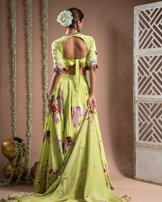 Elephant print green and purple lehenga set