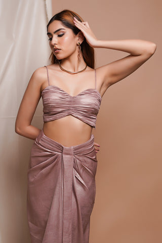 Pink Shimmer Drape Skirt And Coat Set