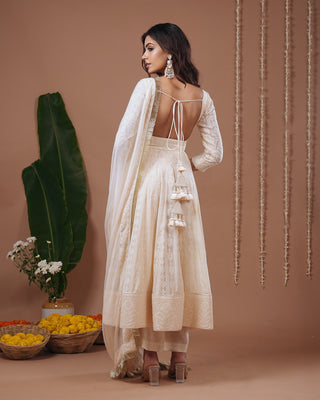 Ivory Chikankari Anarkali Suit Set