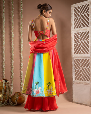 Red horse print anarkali suit set