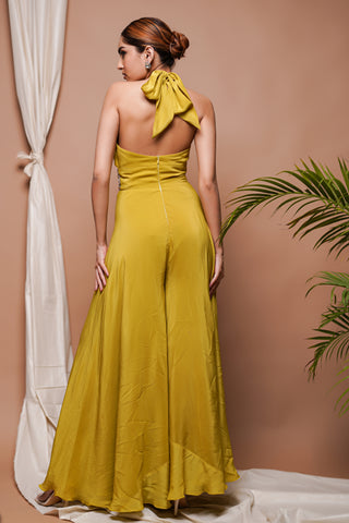 Green Crepe Halter Neck Jumpsuit