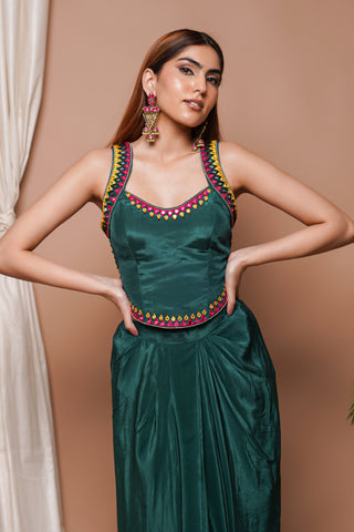 Bottle Green Backless Drape Skirt Set