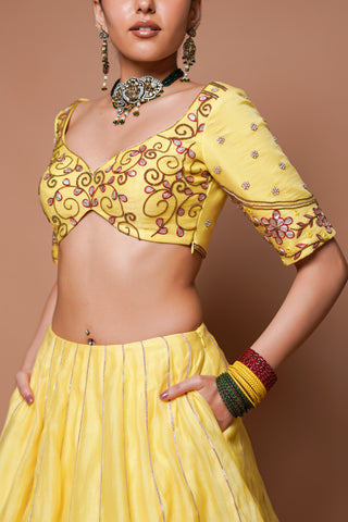 Yellow Chanderi Lehenga Set
