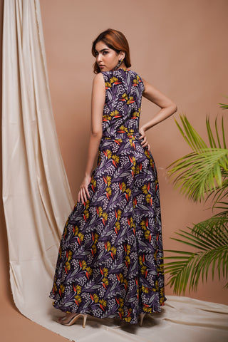 Violet Printed Vest Coat And Palazzo Set