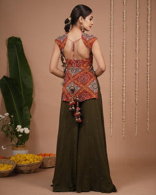 Red Bandhani Printed Kurti Palazzo Set