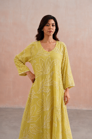 Mul chanderi pearl embroidered kurta paired with cotton pants