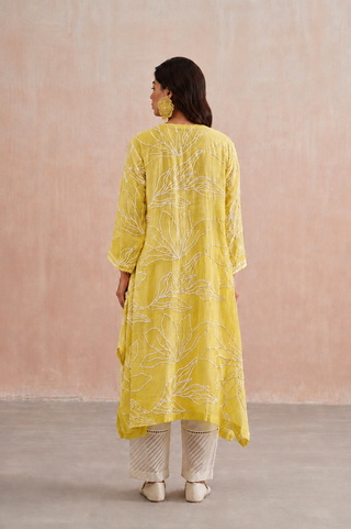 Mul chanderi pearl embroidered kurta paired with cotton pants