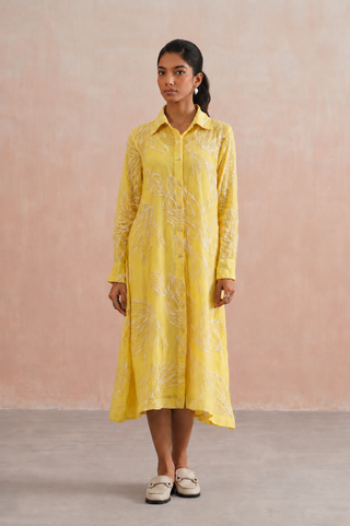 Mul chanderi embroidered button down dress