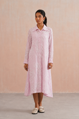 Mul chanderi embroidered button down dress