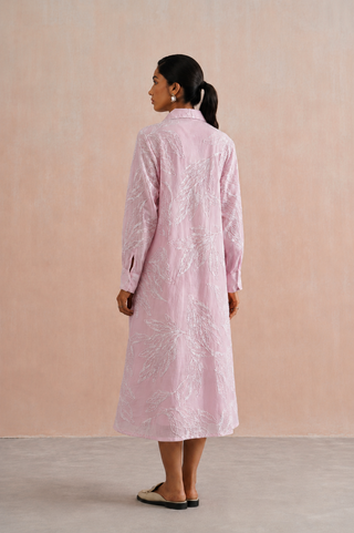 Mul chanderi embroidered button down dress
