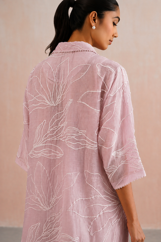 Mul chanderi pearl embroidered shirt paired with cotton pants