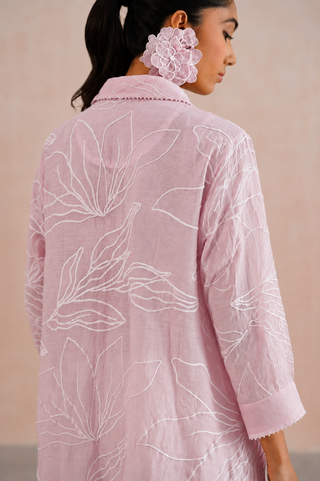 Mul chanderi embroidered button down dress