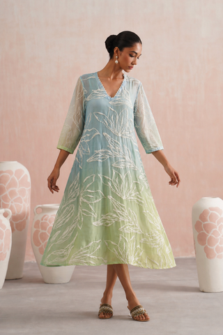 Mul chanderi ombre embroidered dress