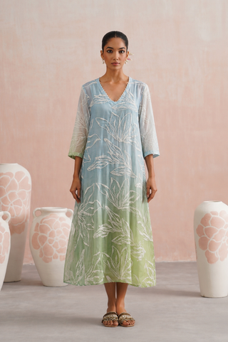 Mul chanderi ombre embroidered dress