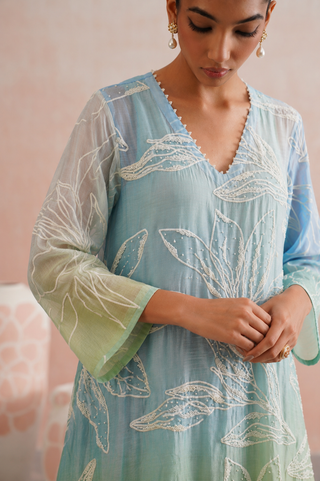 Mul chanderi ombre embroidered dress